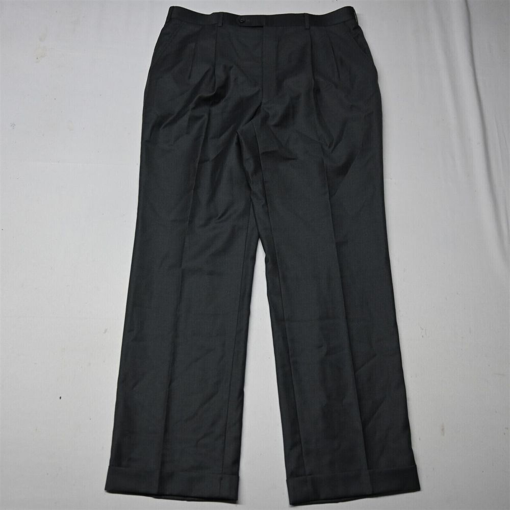 Bespoke‎ 36x30 Gray Perinnial Super 110s Pleated Cuffed Wool Mens Dress Pants